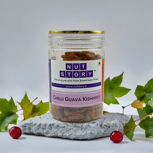 Nut Story Zest Chilli Guava Kishmish jar — juicy raisins infused with chilli, guava and black rock salt