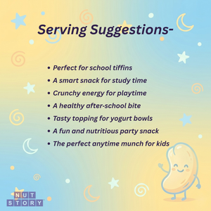 Serving suggestions for a product with a cartoon character on a colorful background.