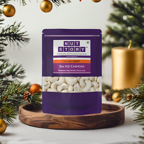 Nut Story Zest Salted Cashews — oven-roasted oil-free W240 cashews in a zip-sealed pouch