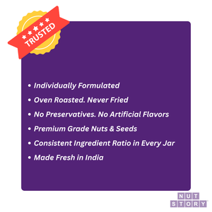 Purple background with white text listing product features and a 'Trusted' badge on a red and yellow background.