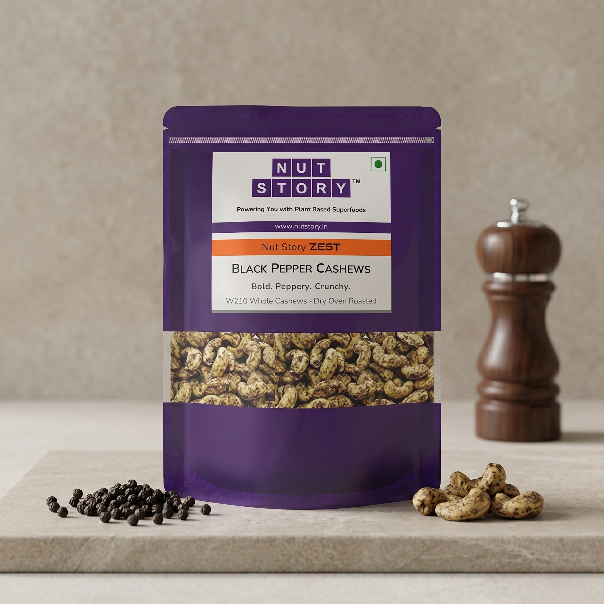 Nut Story Zest Black Pepper Cashews | 🌶️ W210 | Bold · Peppery · Crunchy