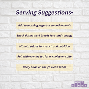 Daily Wellness Trail Mix How To Enjoy Text on a white brick wall with serving suggestions.