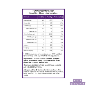 Nutritional information label for a food product with a purple border on a white background