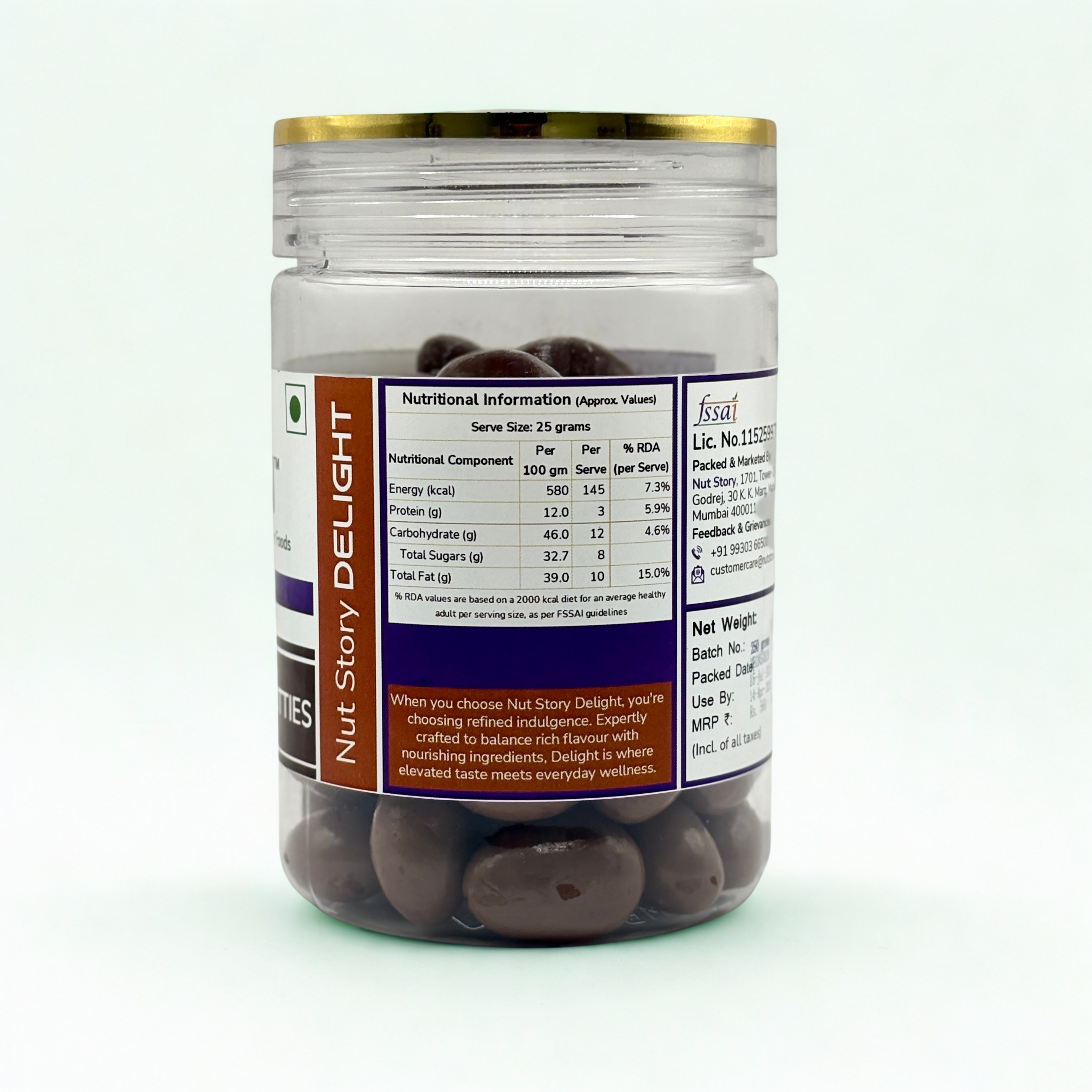 Nut Story Delight Mocha Almond Nutties — gourmet gift-ready jar with rigid lid for freshness