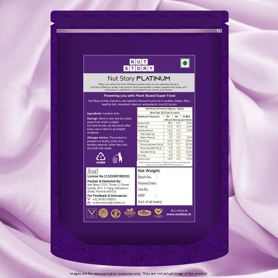 Nut Story Platinum Jumbo Cashews - W180 Grade (King Size)