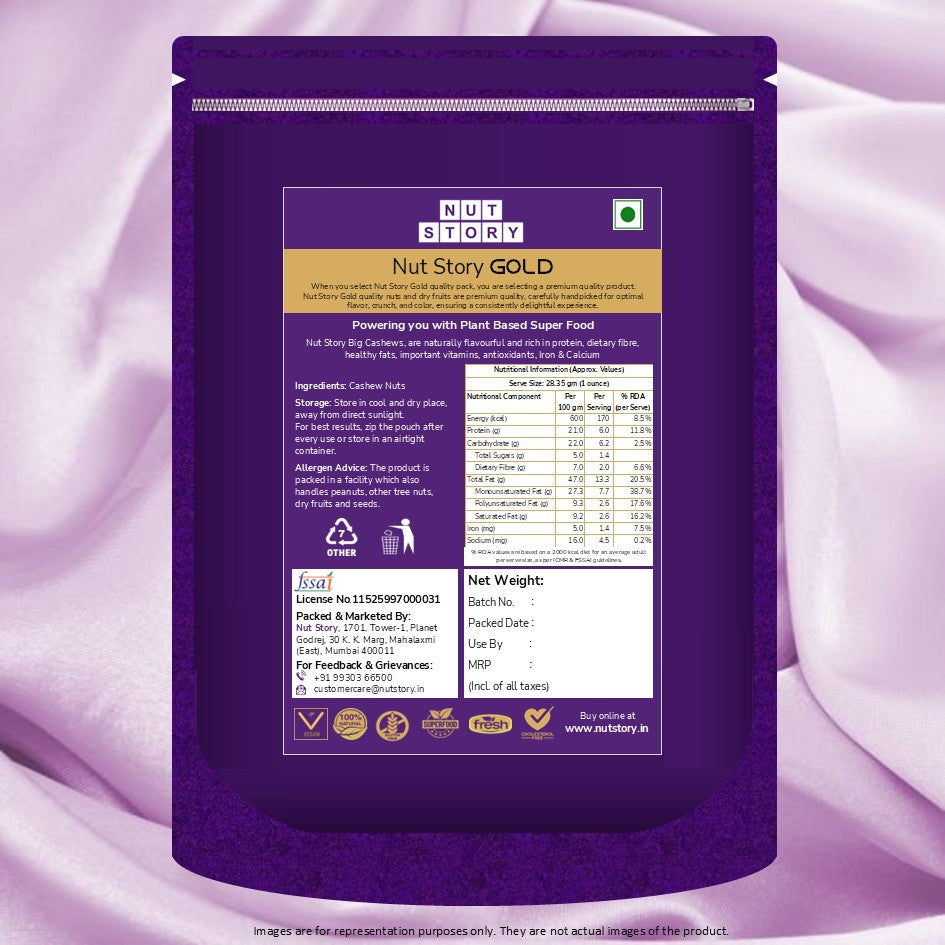 Nut Story Gold Cashews – W210 Grade (Big Size)