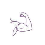 Purple line drawing of a flexed arm muscle without background