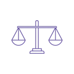 Purple icon of a balance scale without background