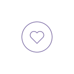 Purple heart icon inside a circle without background
