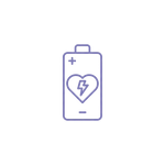 Purple battery icon with a heart and lightning bolt on a transparent background