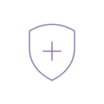 Purple shield icon with a plus sign without background