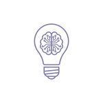 Light bulb icon with a brain and circuitry design inside without background